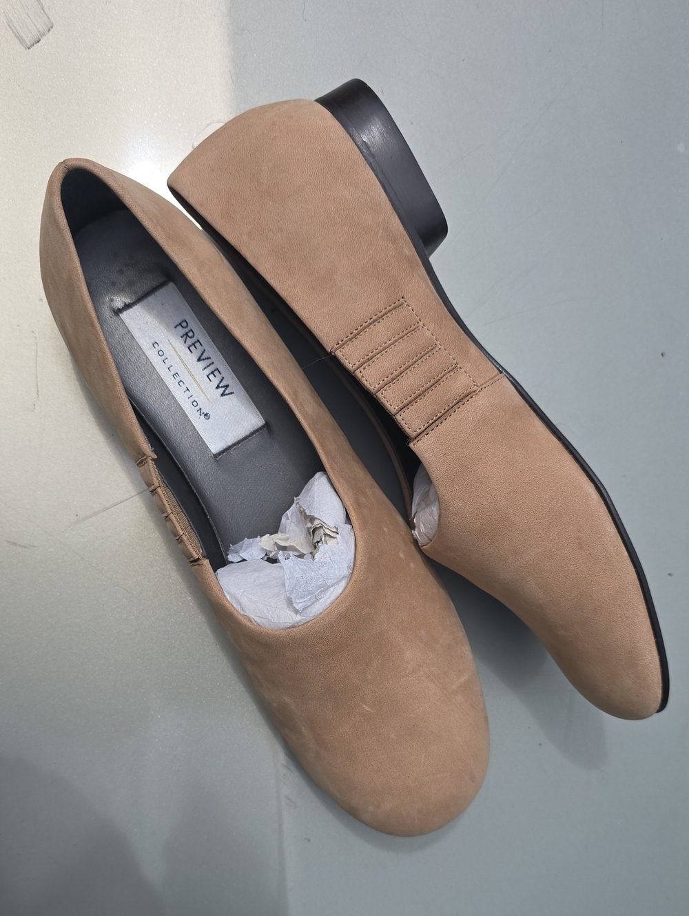 Preview Collection Minimalist Tan Suede Leather Slip-On Ballet Flat Shoes 9.5